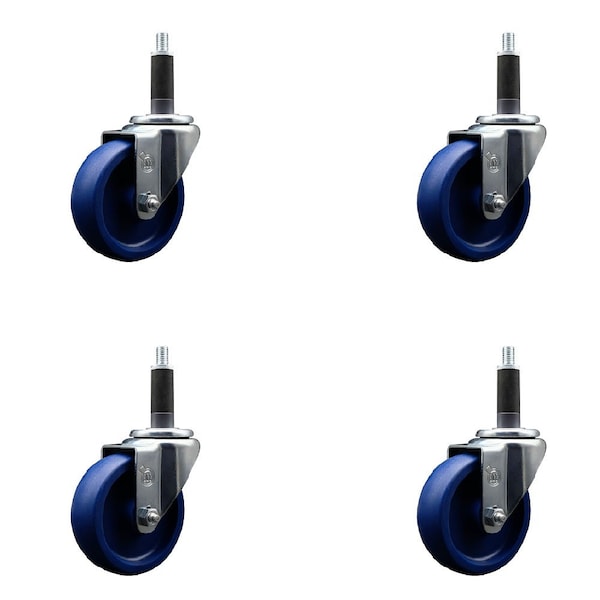 4'' Solid Poly Wheel Swivel 1'' Expanding Stem Caster Set, 4PK
